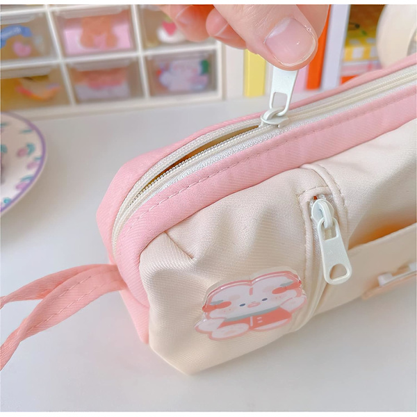 Kawaii æstetisk sød blyantæske med 3 stk. pins stor kapacitet