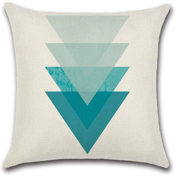 4 stk putetrekk 45 x 45 cm, kvadratisk dekorativ putevar trekk sofa putetrekk blå trekant trykt geometrisk mønster bomull lin hjem dekorasjon