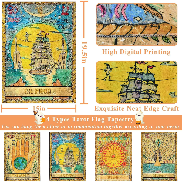 4 Pcs Tarot Flag Tapestry- Small Tarot Card Europe Mysterious Med