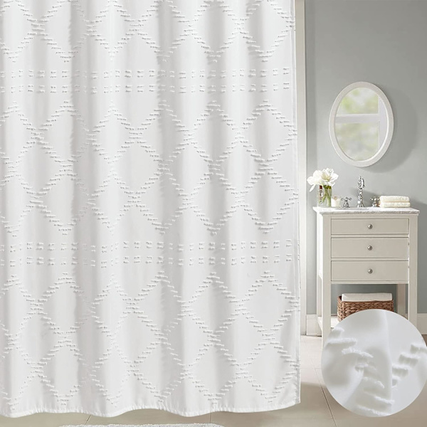 Hvit Boho Farmhouse Dusjforheng 72 x 72 Tommer, Moderne Shabby