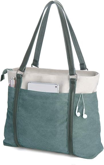 Dame Laptop Tote Arbeidslys Patchwork Canvas 15,6\" Tote Lommebok