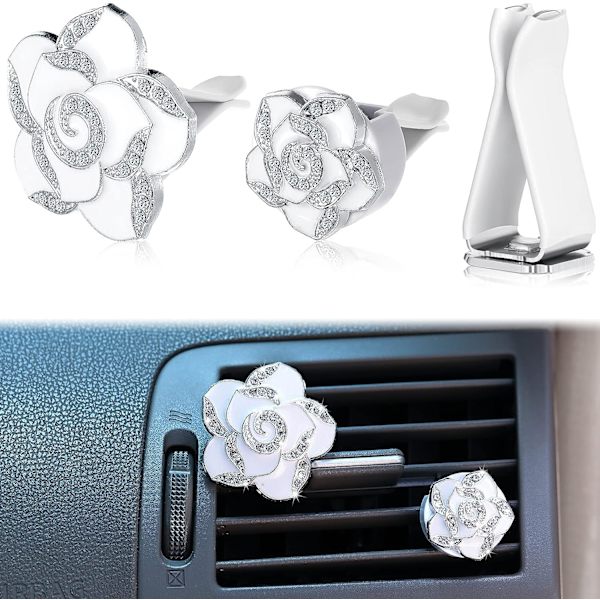 2 stk. Bling-ventilationsklips til bil - Kamelia Krystal