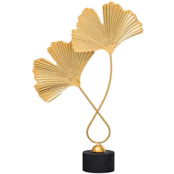 Modern Ginkgo Blad Statyer Metall Guld Hantverk Skulptur Gyllene Iro