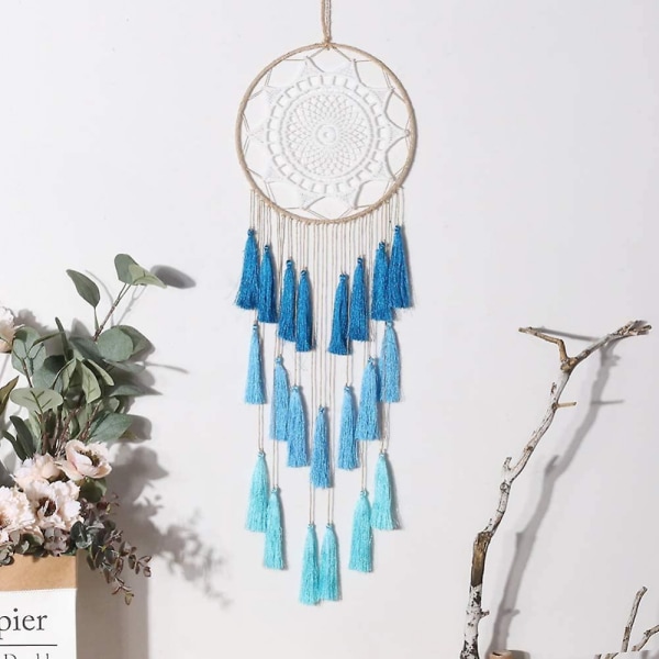 Macrame drømmefangere til soveværelse velsignelsesgave (blå)