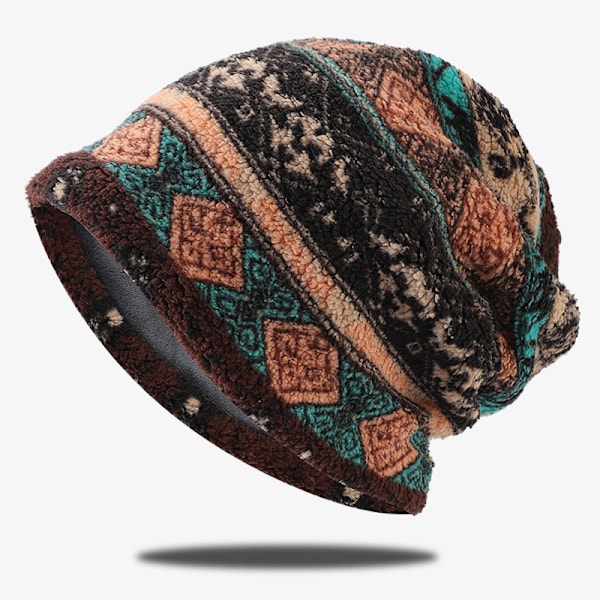 Fleece Strikket Lue (Rødt Mønster)