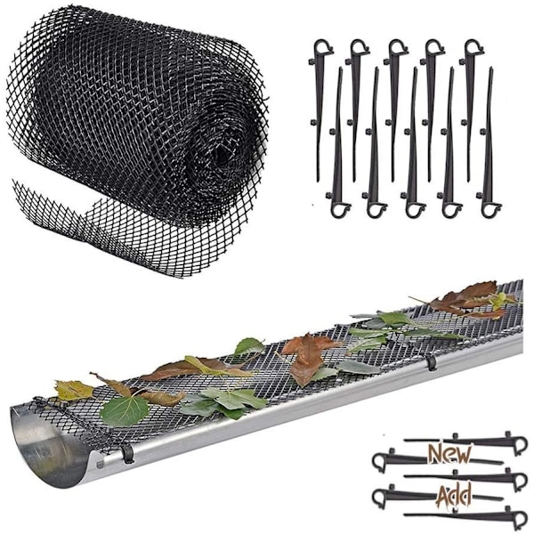 Høj kvalitet ROBUST tagrendernet [INKLUDERET 12 kroge + 1 gitter 6m x 15cm] Tagbeskyttelse + Bladsikring