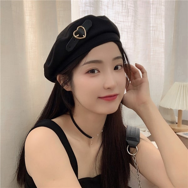Dame Beret Kvinder Bomuld Beret Hat Kunstner Beret Cap Sort Vinter