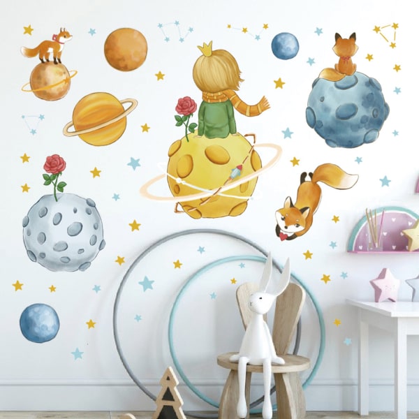 Set Prince Planets Animals -kuvioisia seinätarroja seinälle