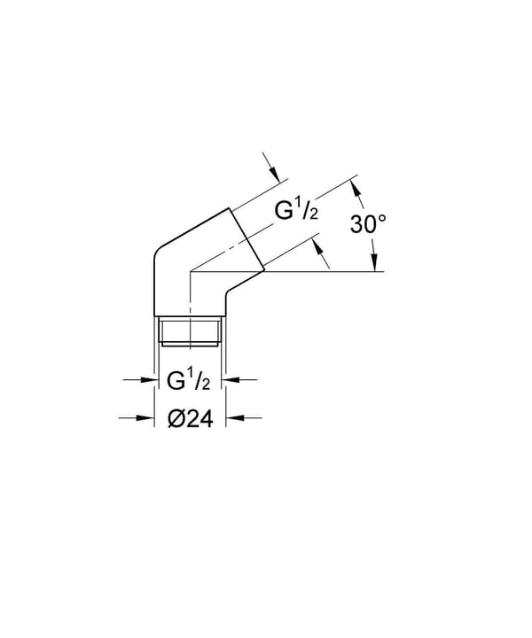 2 hjørnestykker for hånddusjer Tråd 1/2' IG 1/2' AG og 50° helling