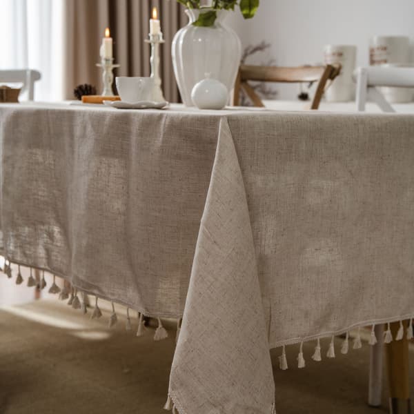 Bohemisk stil rektangulär duk i linne och polyesterblandning, spetsduk för middagsbjudningar