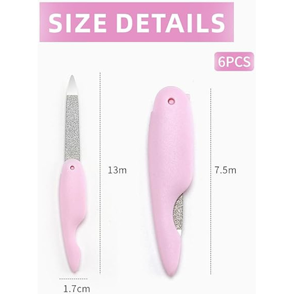 6 st Fällbara Nagelfilar Nagelkonstverktyg Stor Nagelfil Metall Nagelpolsverktyg Trimmande Nagelfil (Svart och Rosa)