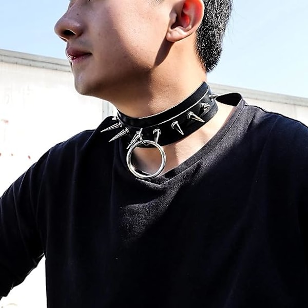 Cool Punk Gothic Halsband för Kvinnor och Män Svart PU Läder Vingate Halsband Justerbar