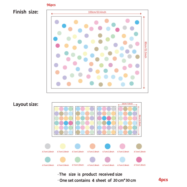En uppsättning väggdekaler för barnrum Små färgglada prickar Mönster