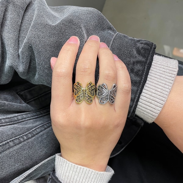Enkla prydnadsringar Vintage djur Silver prydnader Öppna ringar,unisex, 2st(guld,silver)