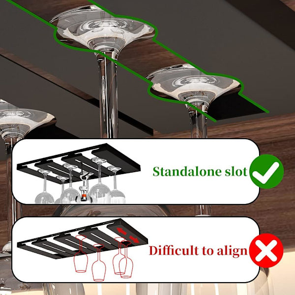 Vinglashylde - under skabet, glasopbevaringshylde i rustfrit stål, egnet til køkken, bar, restaurant, skrueinstallation, sort, 3 slots