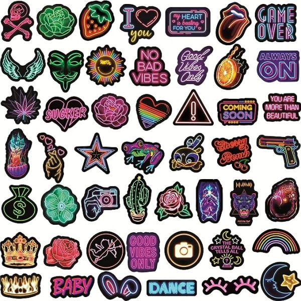 Neon Stickers 50 Pakke Cool Æstetiske Trendy Stickers til Bærbar Vandtæt Vinyl