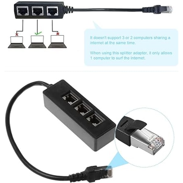 Splitterkabel, RJ45 hann til 3 hunn RJ45 nettverks-LAN-forlengelseskabel Ada