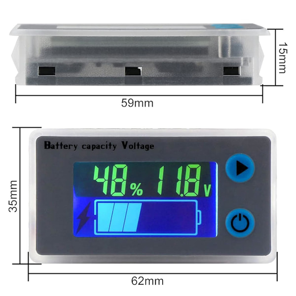 10-100V LCD Multifunktions Batterikapacitets Voltmeter Temperaturdisplay Monitor (12V)