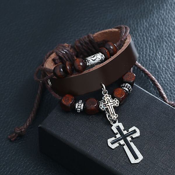 9 stk flettet læderarmbånd til mænd og kvinder, manchet armbånd