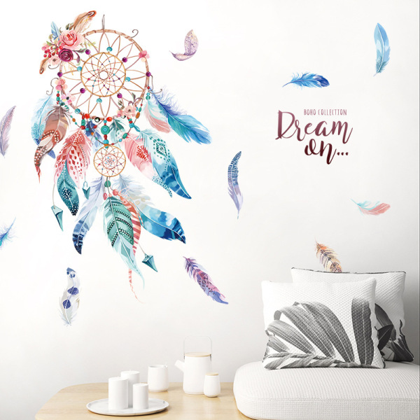 Drömfångare Boho Väggdekaler Fjädrar Väggklistermärken Sovrum Vardagsrum Väggdekor (Färdig Storlek: 39,4\" B x 24,8\" H)