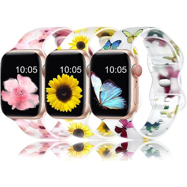 3 stk. søde blomsterremme kompatible med Apple Watch 38mm 40mm 41m