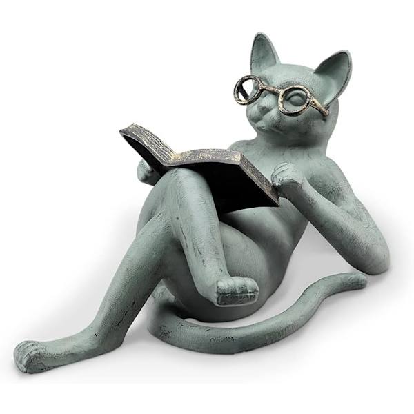 Kattstatyer Trädgårdsdekor - Litterära Katt Harts Prydnader Trädgårdsstaty Dekoration Läsande Katt Hantverk Katt
