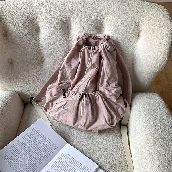 Nylon Ryggsäck för Kvinnor Män Lätt Dragsko Ryggsäck Utomhus Resedagspack Casual Ryggsäck för Gym Sport (Rosa)