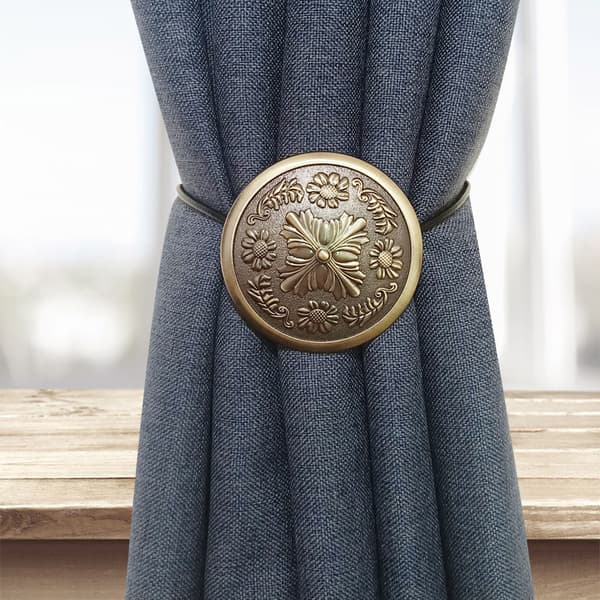 Gyllene metalliska magnetiska gardinuppsättningar, solros boho-tema slips