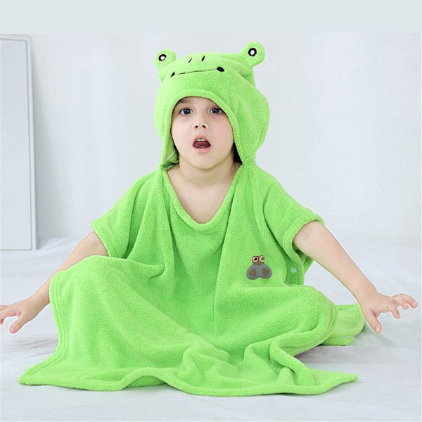 Barn Poncho Handduk, Mjuk Bomull Badlakan Med Huva, Superabsorberande Tecknad Djur Design För Flickor Pojkar Spädbarn Småbarn (Grön Groda)