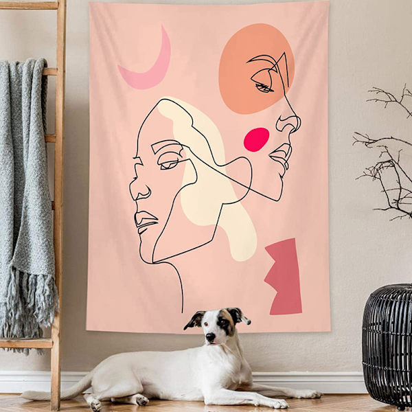 Abstrakt kvinnligt ansikte gobeläng rosa minimalism medeltida gobeläng w