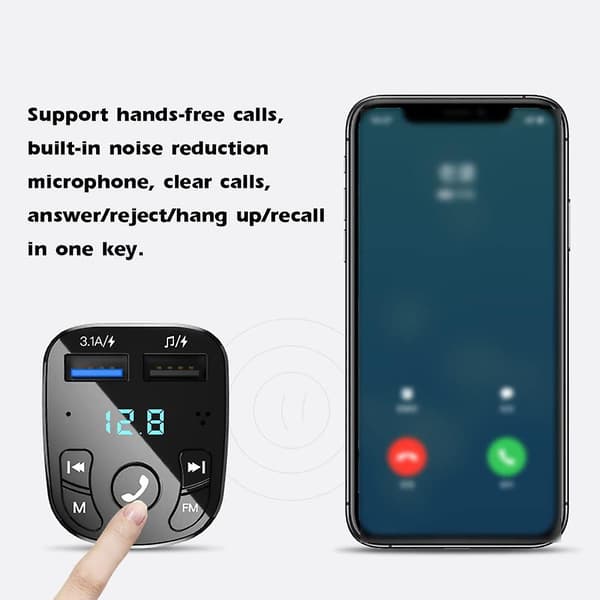 Bluetooth trådlös Fm-sändare, Bluetooth bil Mp3-spelare, laddare, 2 Us
