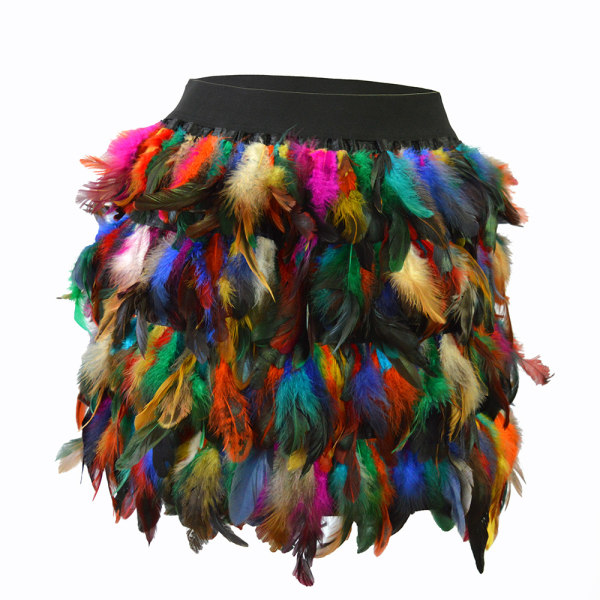 Kvinnors Faux Feather A Line Minikjol（Färg-M）