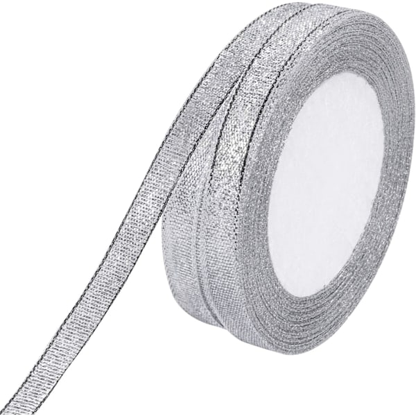 2-pack 10mm x 22m Silver Organza Band Fint Glittrande Band för DIY-hantverk Presentinslag Festivaldekoration (Silver, 10mm (3/8\"))