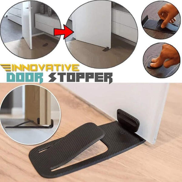Fjeder - Dørstopper med dørbeskytter (Sort)，18*8*3cm