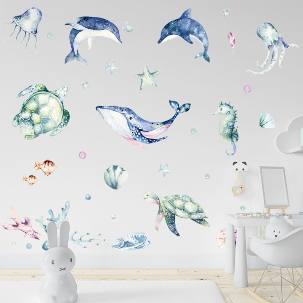 En set havsdjur väggdekor dekaler väggdekoration för bedr