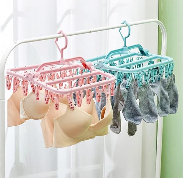 Foldbare klesklyper med 32 klips, klesstativ med klips