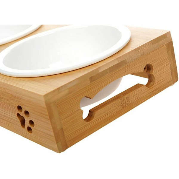 Katteskåle i keramik med bambusstativ 29,3*13,8*5cm