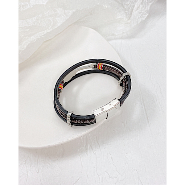 Punk Läder Armband i Rostfritt Stål Rock Gitarr Armband för Män
