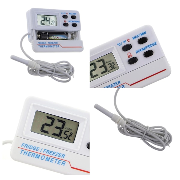 Digital Kylskåps- eller FrysTermometer - Med Alarm - Max Min Funktion - 1.2m Kabel