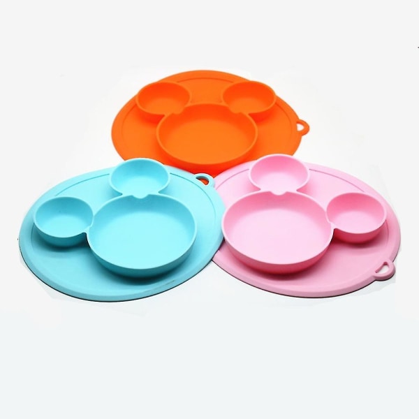 3-delt børne silikone tallerken skål med sugekop fodringsskåle