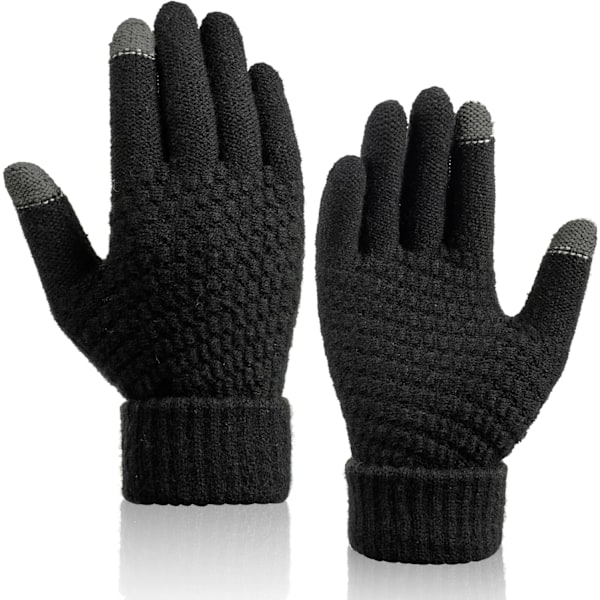 Pairs Vinterhandsker Varme Touchscreen Anti-Slip Super Bløde Strikket Handsker Vintersports Cykling Motorcykel Handsker til Mænd Kvinder (Sort, One Size)
