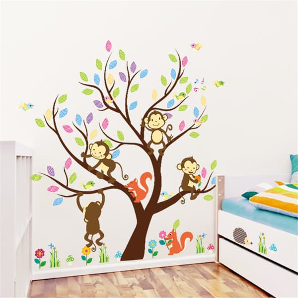 Monkey Animals Tree Mural Wall Decal Sticker Nursery Decor Kids G