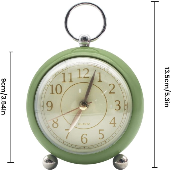 (Grön) Retro analog väckarklocka - Dubbel klocka - Ingen tickande klocka