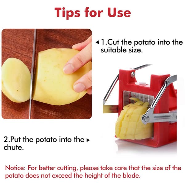 Pommes frites-kutter, profesjonell grønnsakskutter, hvit potetkutter, kan kutte lett, inkluderer 2 rustfrie stålblader (RØD)