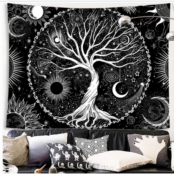 Tree of Life Tapestry Moon and Black Sun Wall Hanging Psychedelic