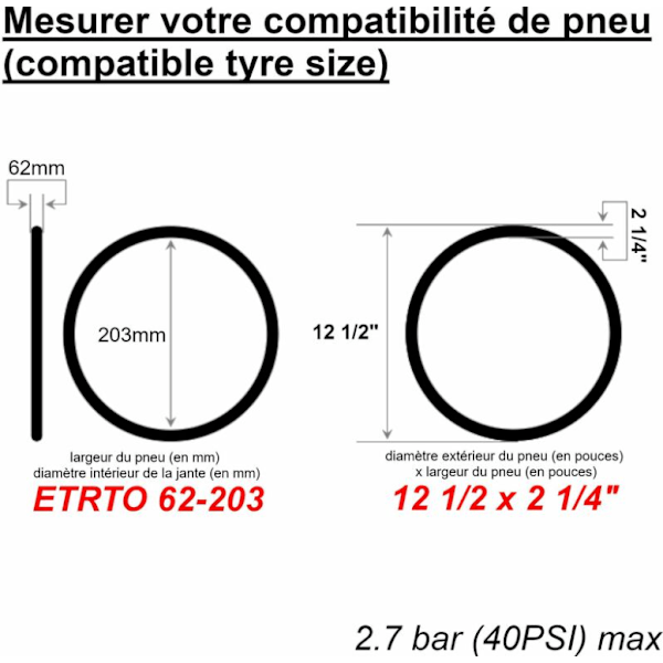 Innerslange 12 1/2 x 2 1/4 (62-203) Schrader ventil vinklet universal sykkel motorsykkel moped