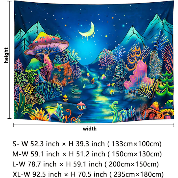 Blacklight Forêt Arbres Tapisserie UV Réactif Champignon Tapisser