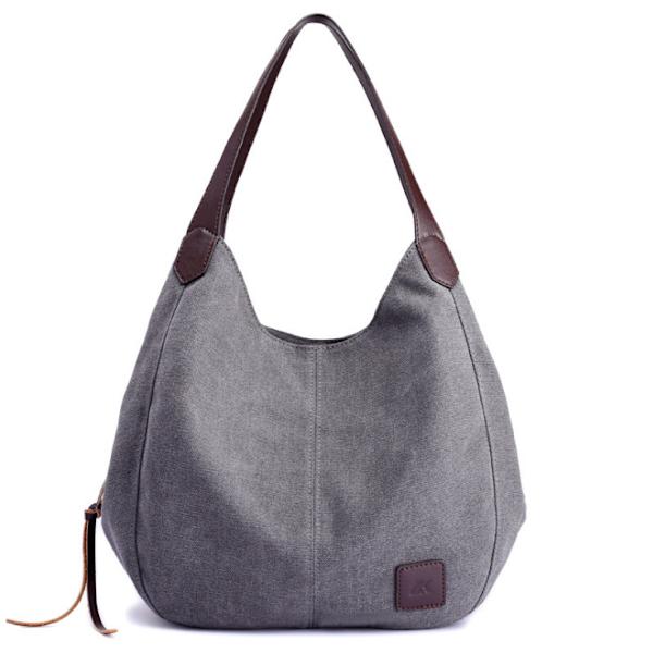 Fashion Dam Multi-pocket Bomull Canvas Handväskor Axelväskor Tote Väskor