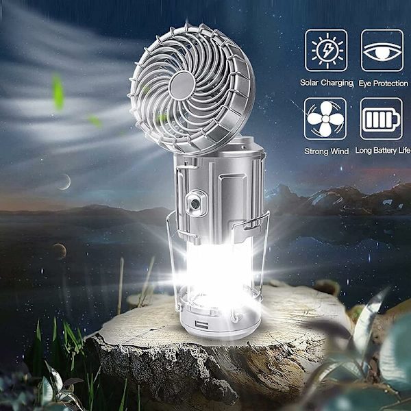 LED Uppladdningsbar Camping Lampa, Fläkt Camping Lampa, Outdoor Solar La