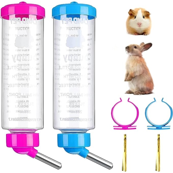 2 Kanin Flaska Marsvin Flaska Dvärg Kanin Flaska för Bur Rodent Flaska Drickare Kanin Vatten Dispenser Kanin Hamster Flaska för Hamstrar Råttor Guineas Fretters Kaniner Smådjur 250ML